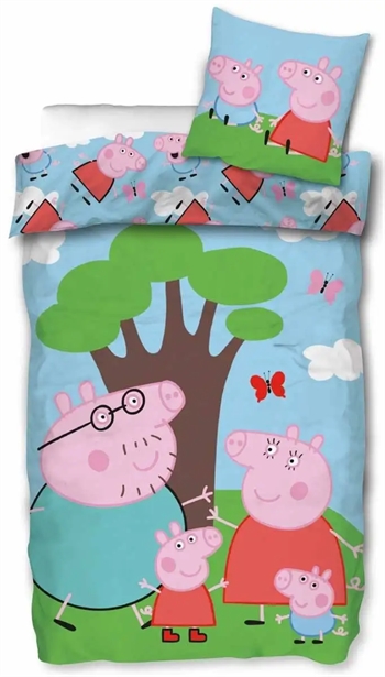 Billede af Junior sengetøj - Gurli gris - 100x140 cm - Far gris og mor gris - 2 i 1 design - 100% bomuld hos Shopdyner.dk
